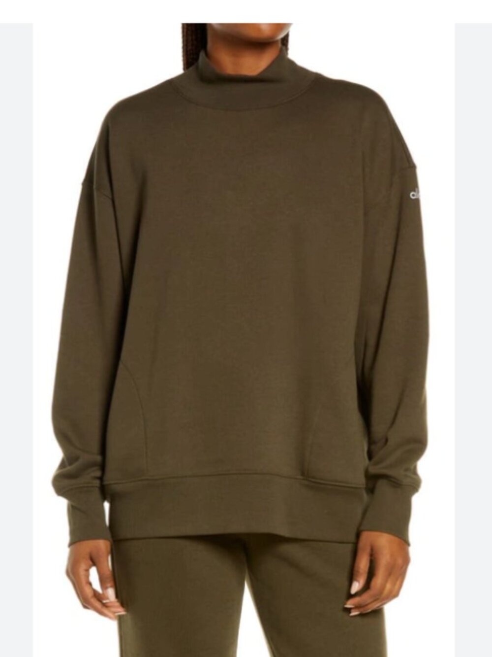 Alo Yoga Refresh Mock Neck Sweatshirt In Dark Olive m medium green